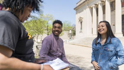 A small group of students talking together